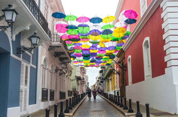 Colorful and Busy Streets of Old San Juan stock photo