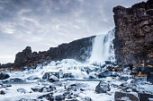 Majestic Iceland Öxarárfoss Waterfall Winter Landscape Thingvellir National Park Iceland
