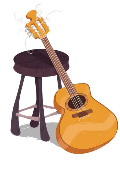 Vector illustration of A stool and a guitar