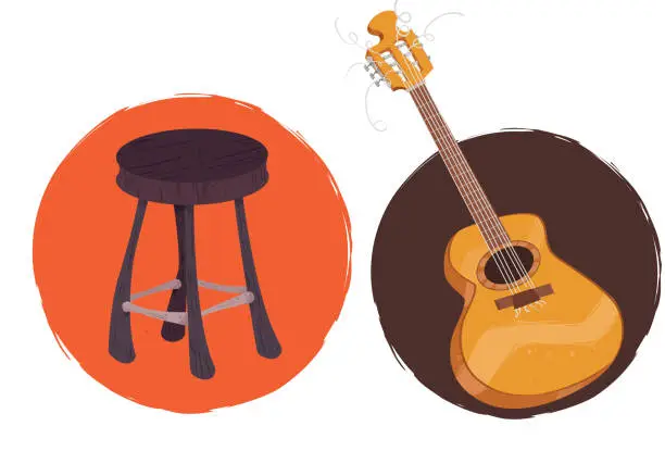 Vector illustration of The stool and the guitar