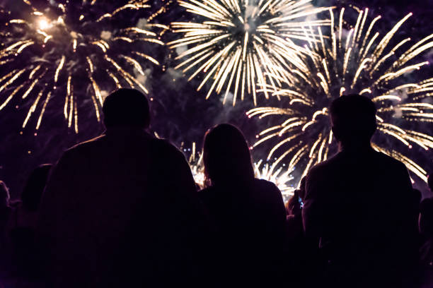 istock Crowd watching fireworks and celebrating new year 1083680044