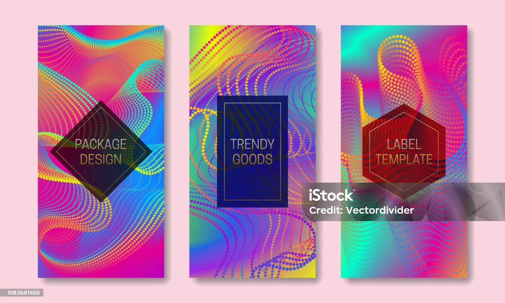 Multicolor Packaging Design Vibrant Packaging Design With Multicolor Dots And Lines Array Set Of ...