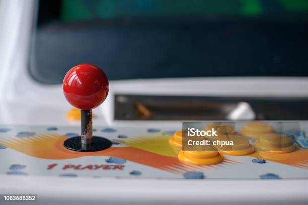 Arcade Machine Joystick And Button Stock Photo - Download Image Now - Amusement Arcade, Arcade, Retro Style