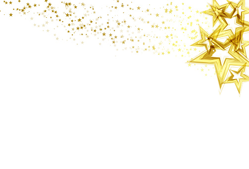 Golden stars scatter glitter sparking and blinking confetti celebration on white abstract background vector illustration