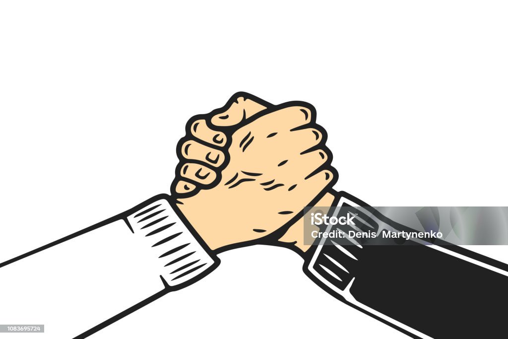 Soul brother handshake, thumb clasp handshake or homie handshake, cartoon style on isolated white background Soul brother cartoon handshake or homie handshake Handshake stock vector