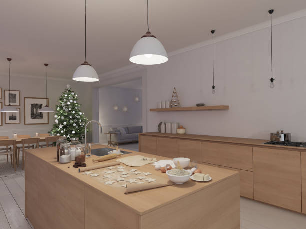 istock modern nordic kitchen in loft apartment. 3D rendering 1083697478