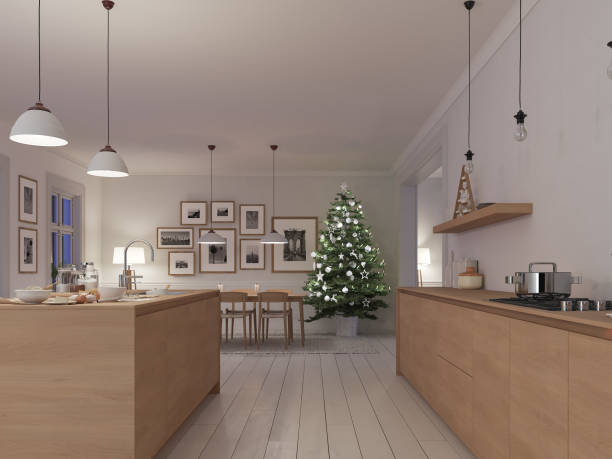 istock modern nordic kitchen in loft apartment. 3D rendering 1083697482