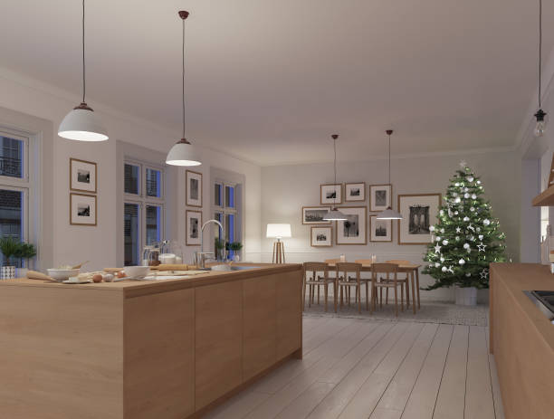 istock modern nordic kitchen in loft apartment. 3D rendering 1083697484