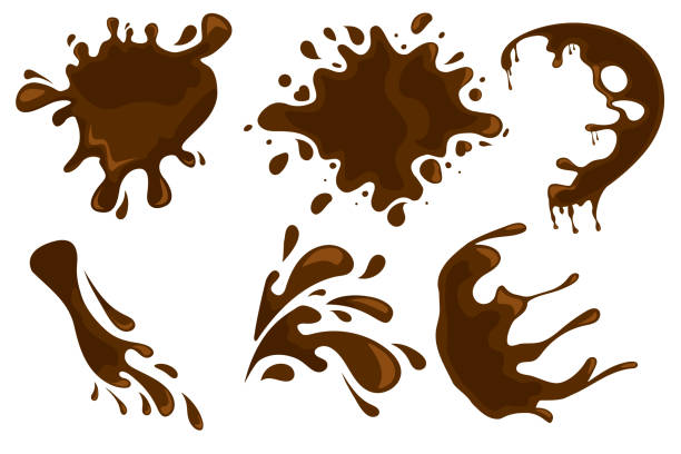 illustrazioni stock, clip art, cartoni animati e icone di tendenza di caffè e cioccolato gocciolano e spruzzi su sfondo bianco. illustrazione vettoriale eps10 - mud