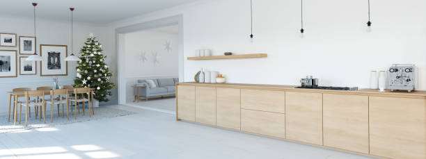 istock modern nordic kitchen in loft apartment. 3D rendering 1083700160