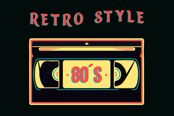 istock Isolated retro eighteen vhs video cassette in colorful style, vector illustration neon style 1083700306
