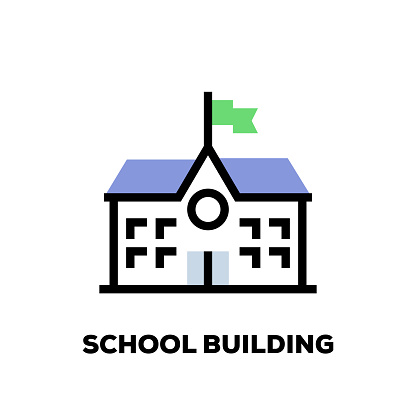 School Building Line Icon