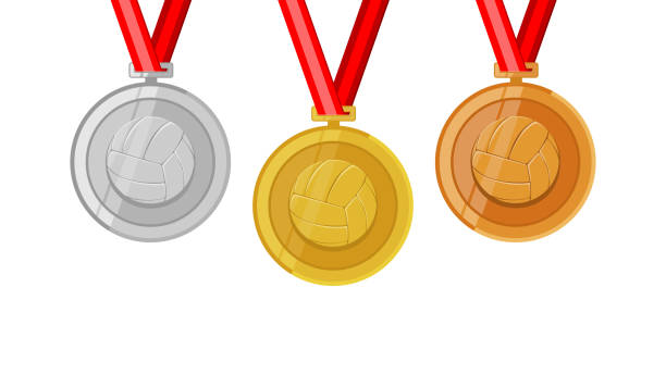 バレーボール完全なシニー メダル フラット スタイルでゴールド シヴァーとブロンズを設定します。 - beach volleyball shiny computer icon volleyball点のイラスト素材／クリップアート素材／マンガ素材／アイコン素材
