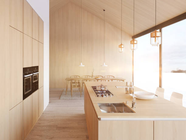 istock modern nordic kitchen in loft apartment. 3D rendering 1083702830