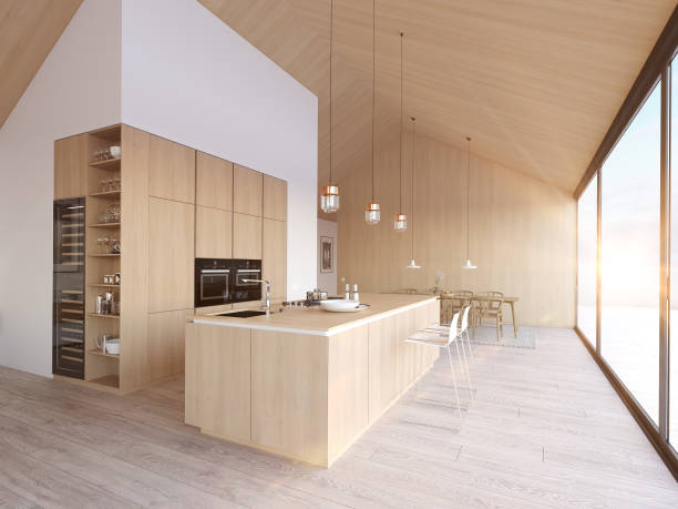 istock modern nordic kitchen in loft apartment. 3D rendering 1083702846