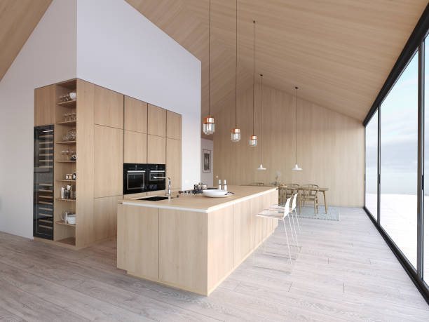 istock modern nordic kitchen in loft apartment. 3D rendering 1083702850
