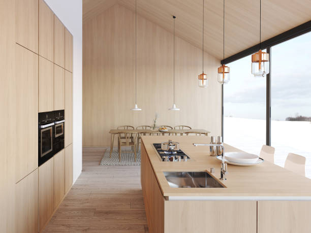 istock modern nordic kitchen in loft apartment. 3D rendering 1083702856