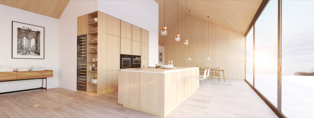 nuovo moderno appartamento loft scandinavo. rendering 3d - scandinavian culture foto e immagini stock