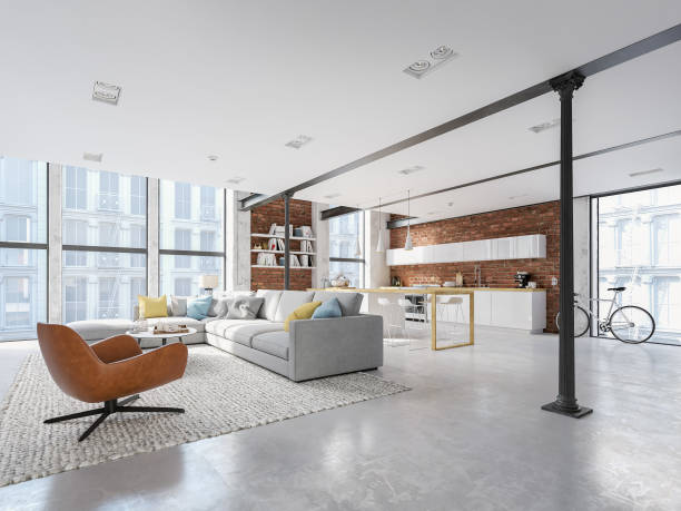 istock new modern city loft apartment. 3d rendering 1083706820