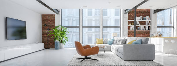 istock new modern city loft apartment. 3d rendering 1083708318