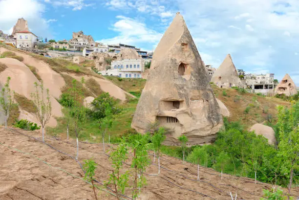 Photo of Original conical architecture of residential caves in the mountains of Cappadocia