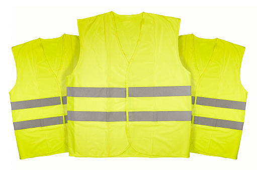 Three yellow vests on white background