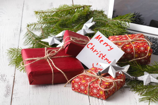 istock Office Christmas secret Santa gift wrapped 1083721084