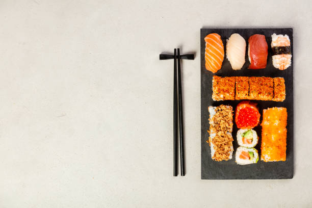 istock Flat-lay of sushi set 1083725288