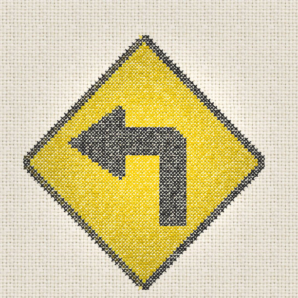 yellow black embroidered diamond shaped road sign Embroidery and stitch pattern by contributor