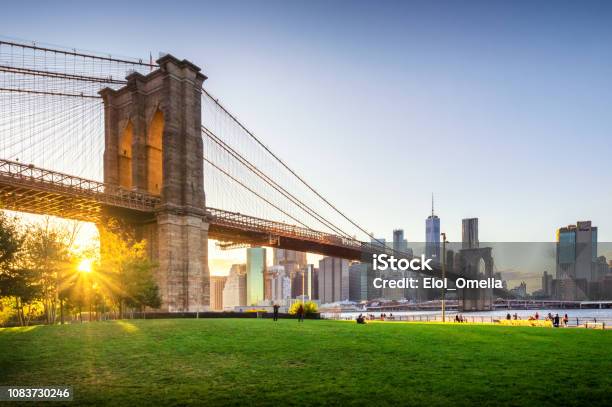 Brooklyn Bridge And Manhattan At Sunset Nyc Stock Photo - Download Image Now - New York City, New York State, Brooklyn Bridge