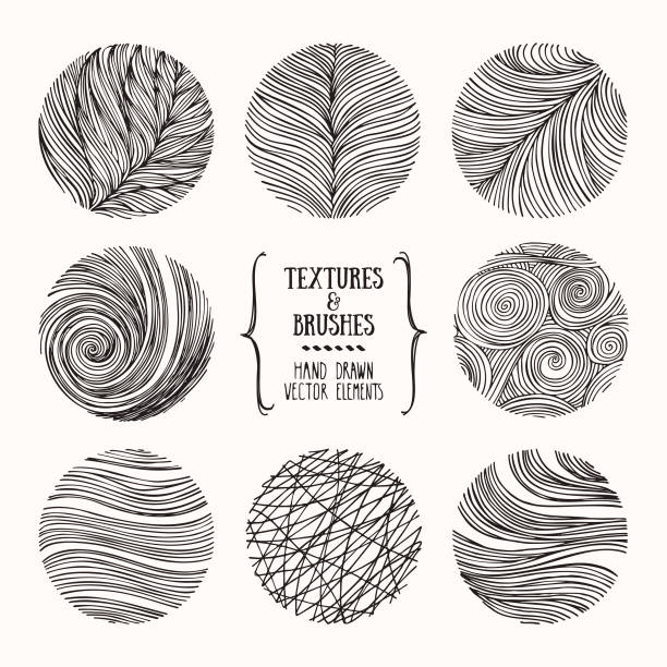 Grungy hand drawn textures, brush strokes. Artistic design template collection. Abstract vector clipart set isolated on white background. Hand drawn wavy linear textures made with ink. Artistic collection of graphic design elements. Swirl, circle, wavy stripe, abstract line, organic background, geometric pattern. Isolated vector set. pen and ink stock illustrations