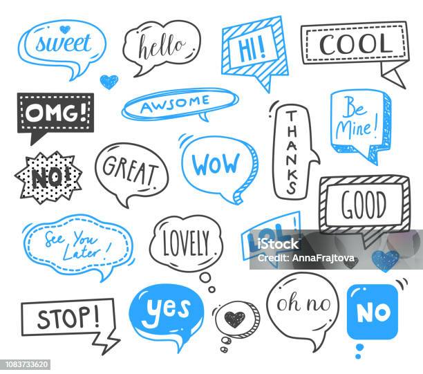 Speech Bubbles Doodles Stock Illustration - Download Image Now - Arrow - Bow and Arrow, Awe, Balloon