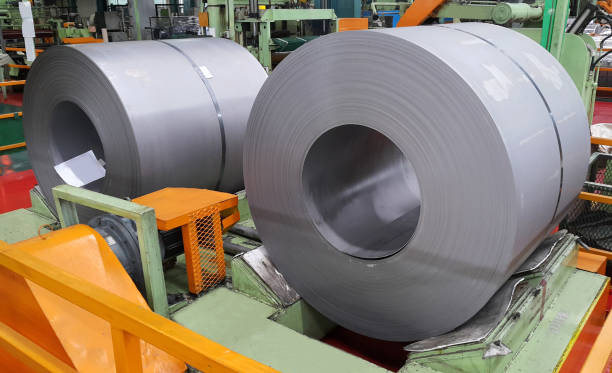 istock Hot Rolled steel coil straps prepared for processing, steel strapping, Plate metal sheet industry 1083736248