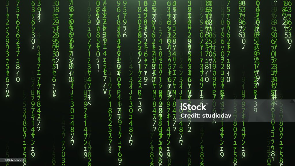 Green Falling Red Matrix Code Stock Photo - Download Image Now ...