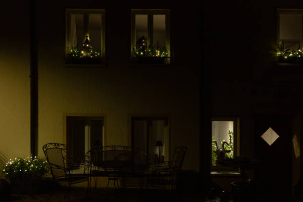 istock xmas decoration of facade and windows with led lights 1083741724