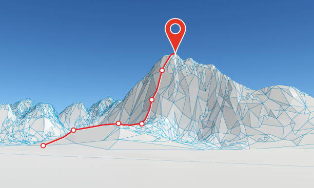 abstract polygonal mountain with route to top. 3d rendering