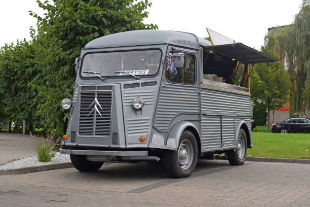 Oldtimer food truck on the street Warsaw, Poland - 4th September, 2017: Oldtimer van Citroen HY in food truck version on the street. The HY (Type H) model was produced from 1947 to 1981. Today it is a cult car. citroen hy stock pictures, royalty-free photos & images