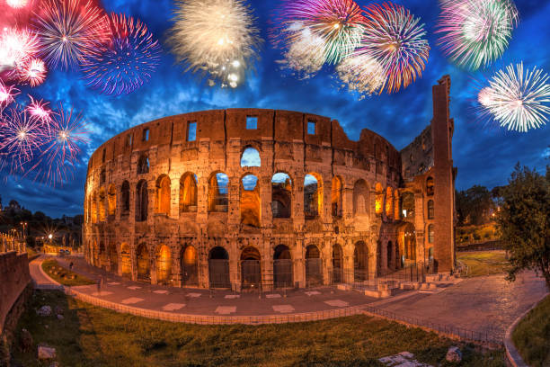 istock Colosseum with firework in Rome, Italy 1083745386
