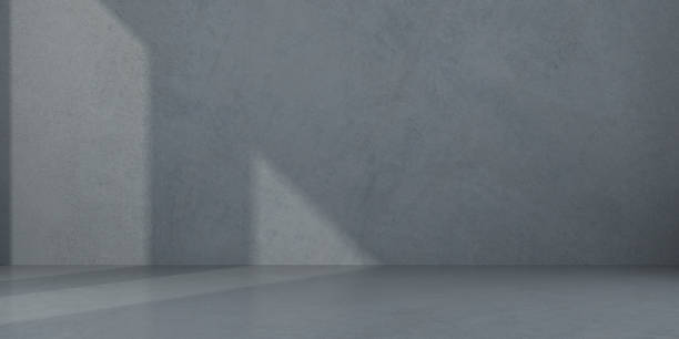 istock Abstract of empty room space with sun light cast the window shadow on the wall and floor,Perspective of minimal design architecture.3d render 1083747860