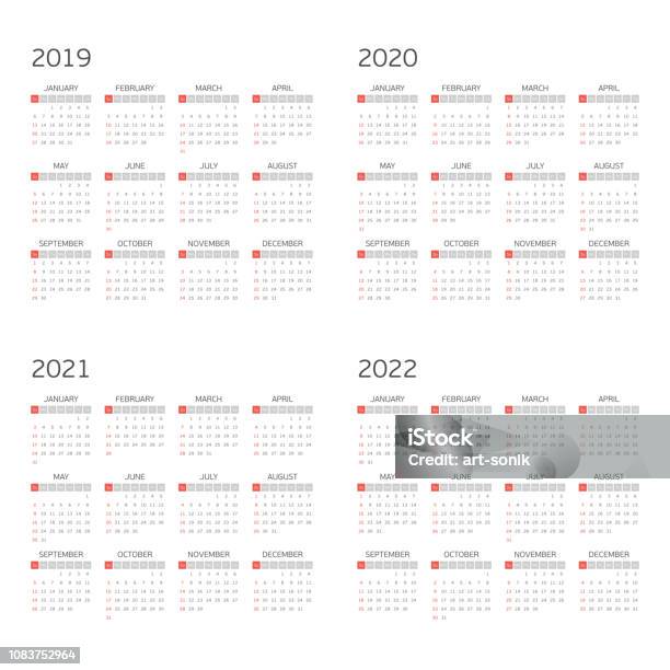 Ilustración de Calendario De Vector En 2019 2020 2021 2022 y más Vectores Libres de Derechos de Calendario - Calendario, 2020, 2021