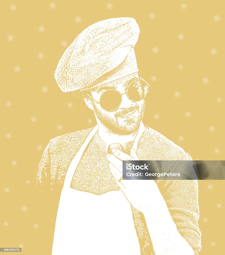 Hipster chef with cool attitude Stipple illustration of a Male hipster chef with cool attitude Cool Attitude stock vector