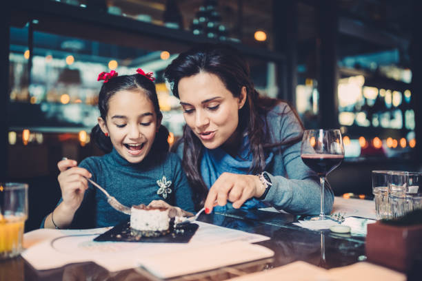 Family eating in restaurant