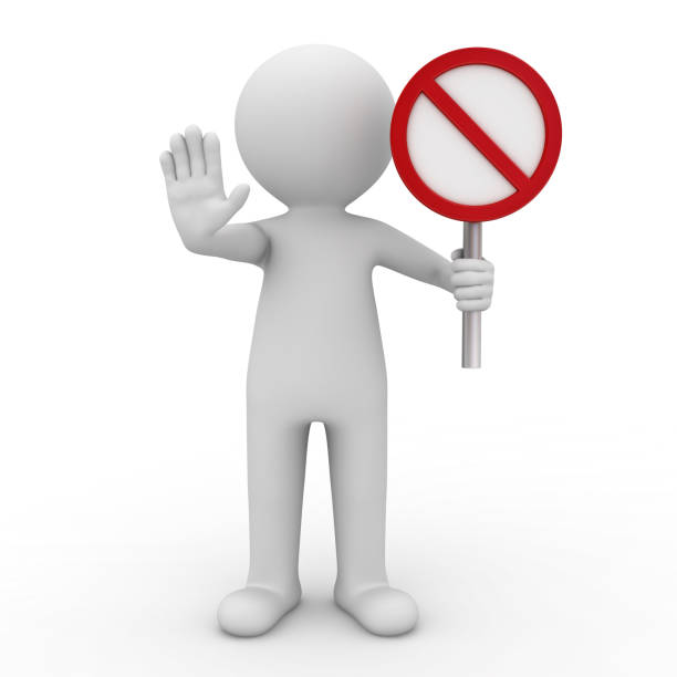 istock 3d man showing stop gesture and holding no sign isolated over white background with shadow 3D rendering 1083760976