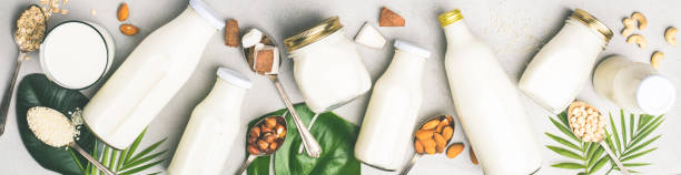 istock Dairy free milk substitute drinks and ingredients 1083766584