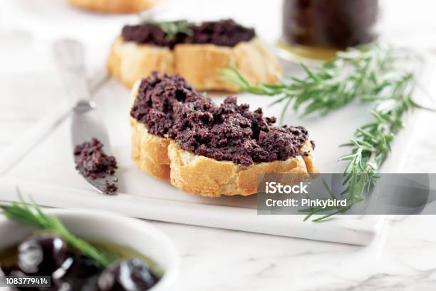 Bread With Olive Pateolive Pureeblack Olive Tapenade Stock Photo - Download Image Now