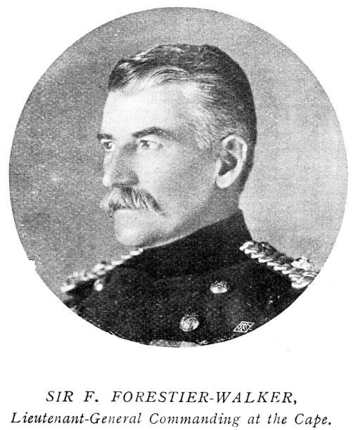 Victorian black and white illustration of Sir Forestier-Walker; Lieutenant General Commanding troops at the Cape Boer War; The Navies & Armies of the World 1898 Taken from Navy and Army Illustrated 1899 настойка прополиса с молоком на ночь stock illustrations