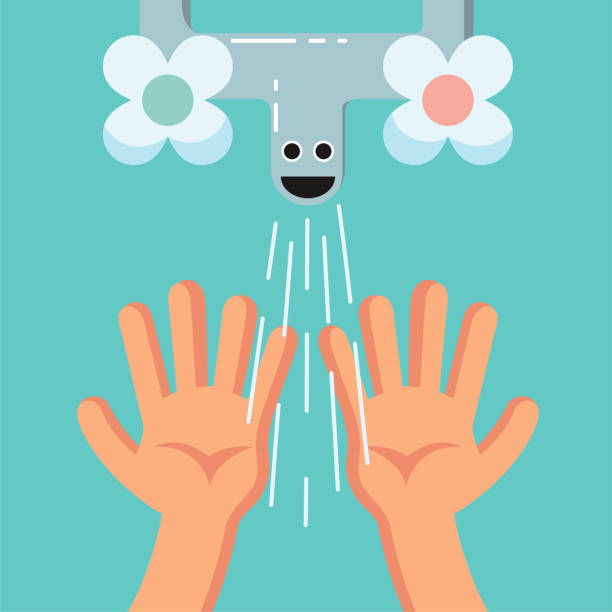 Smiling Cute washing hands of a kid, Habituate kid card or poster. Accustom card for children. Smiling Cute washing hands of a kid. Proper duties and activities kit, care concept. Flat vector illustration. accustom stock illustrations