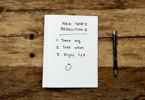 istock Top View 2019 New year resolutions list with plans for new life happy face written on notepad and pen on Vintage table in Dreams and Goals for happiness Aspiration and Motivation Concept. 1083789506