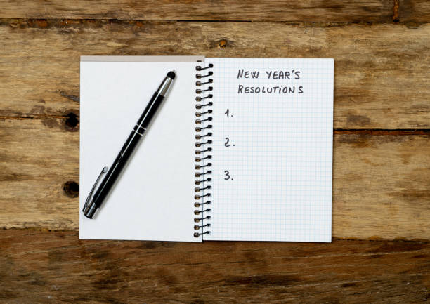 istock Top View 2019 New year resolutions blank list to write wishes for new life on notepad on Vintage table in Wish list and Goals for happiness Aspiration and Motivation Concept vintage style image. 1083789530