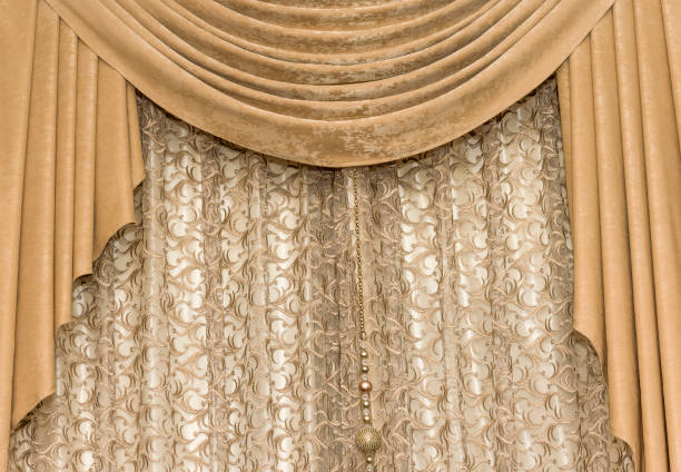istock Brown curtain background textile, house, curtain, decor 1083792438